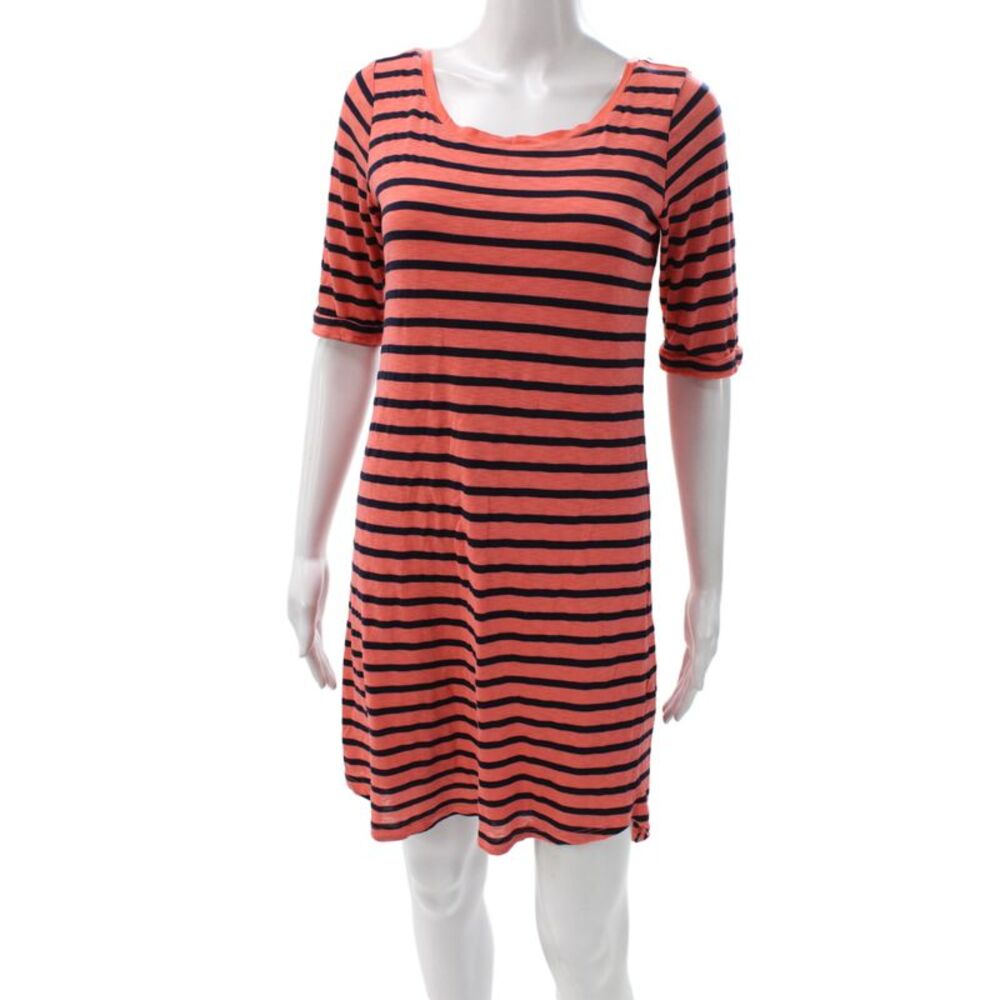 Splendid Womens T-Shirt Dress Orange Striped Scoop Neck 3/4 Sleeve Short Size S